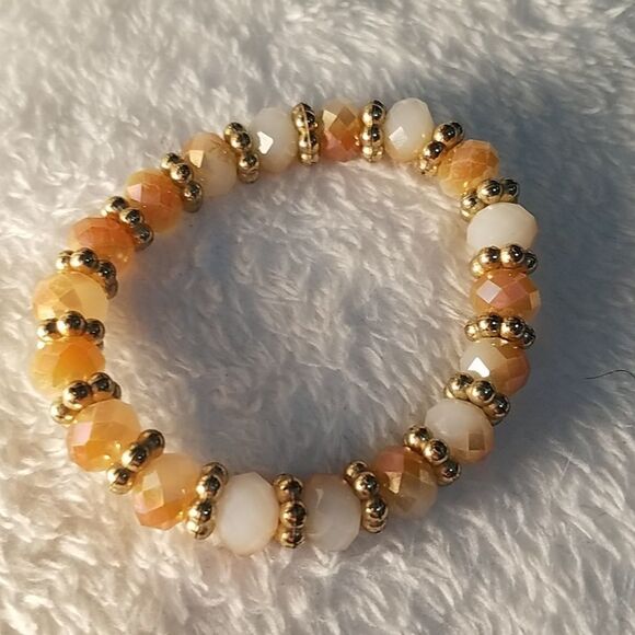 White, Orange, & Gold Tone Beaded Bracelet - Picture 5 of 5